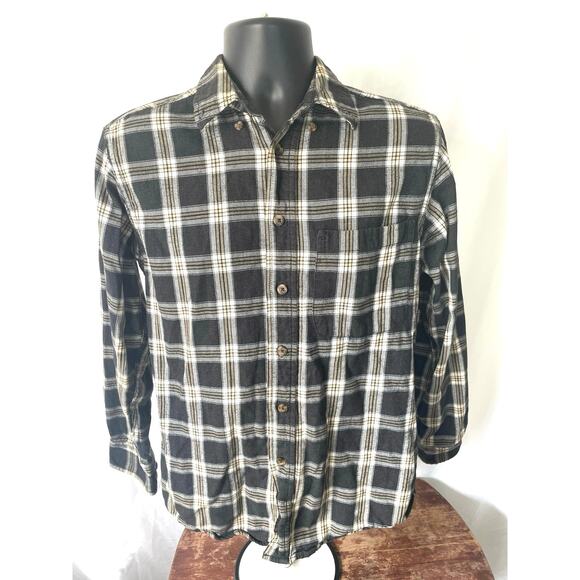 Outdoor Life Campside Flannel Shirt Black Tan Plaid Men’s Small - Picture 1 of 7